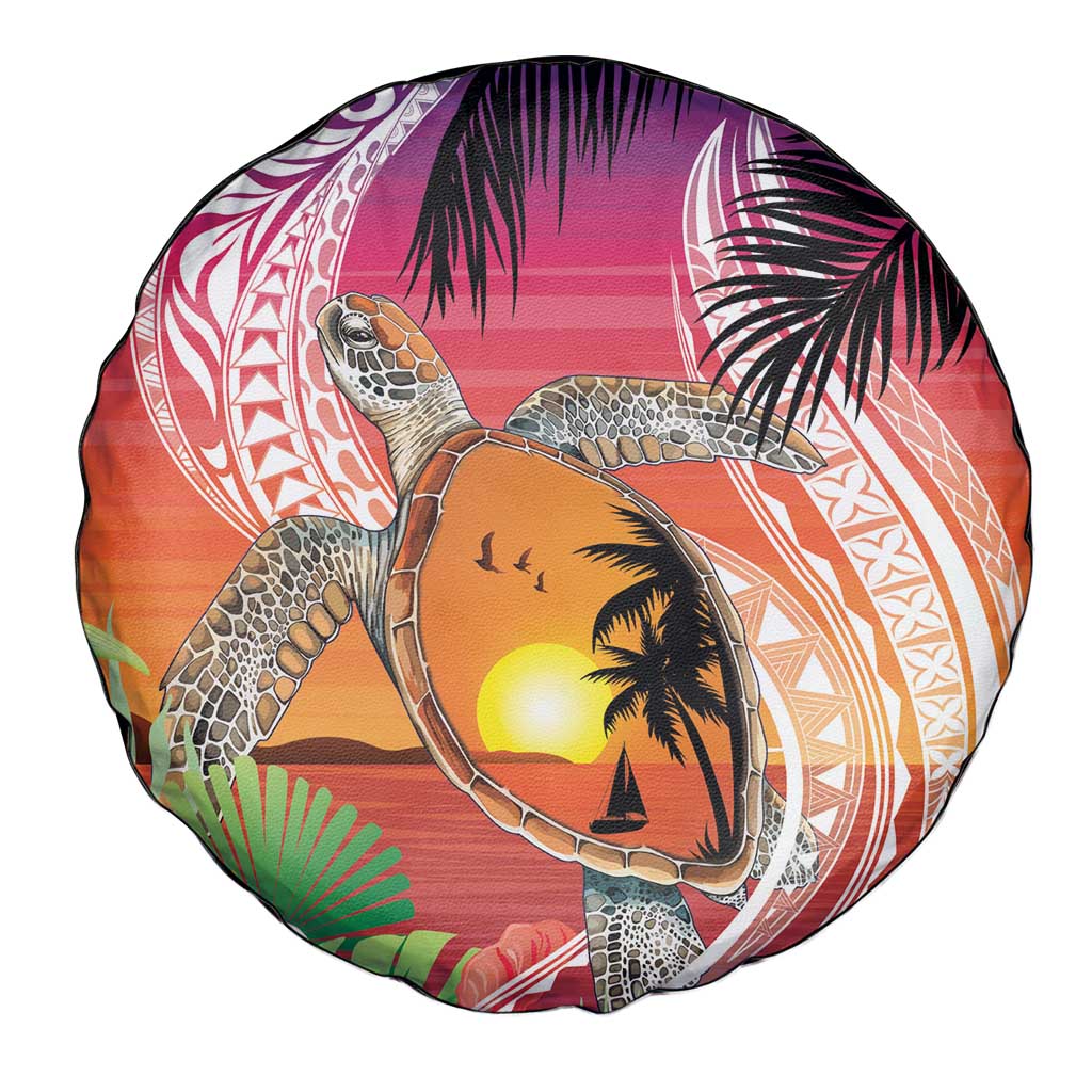 Polynesian Dreamy Turtle Spare Tire Cover Sunset Scenery LT7 - Polynesian Pride