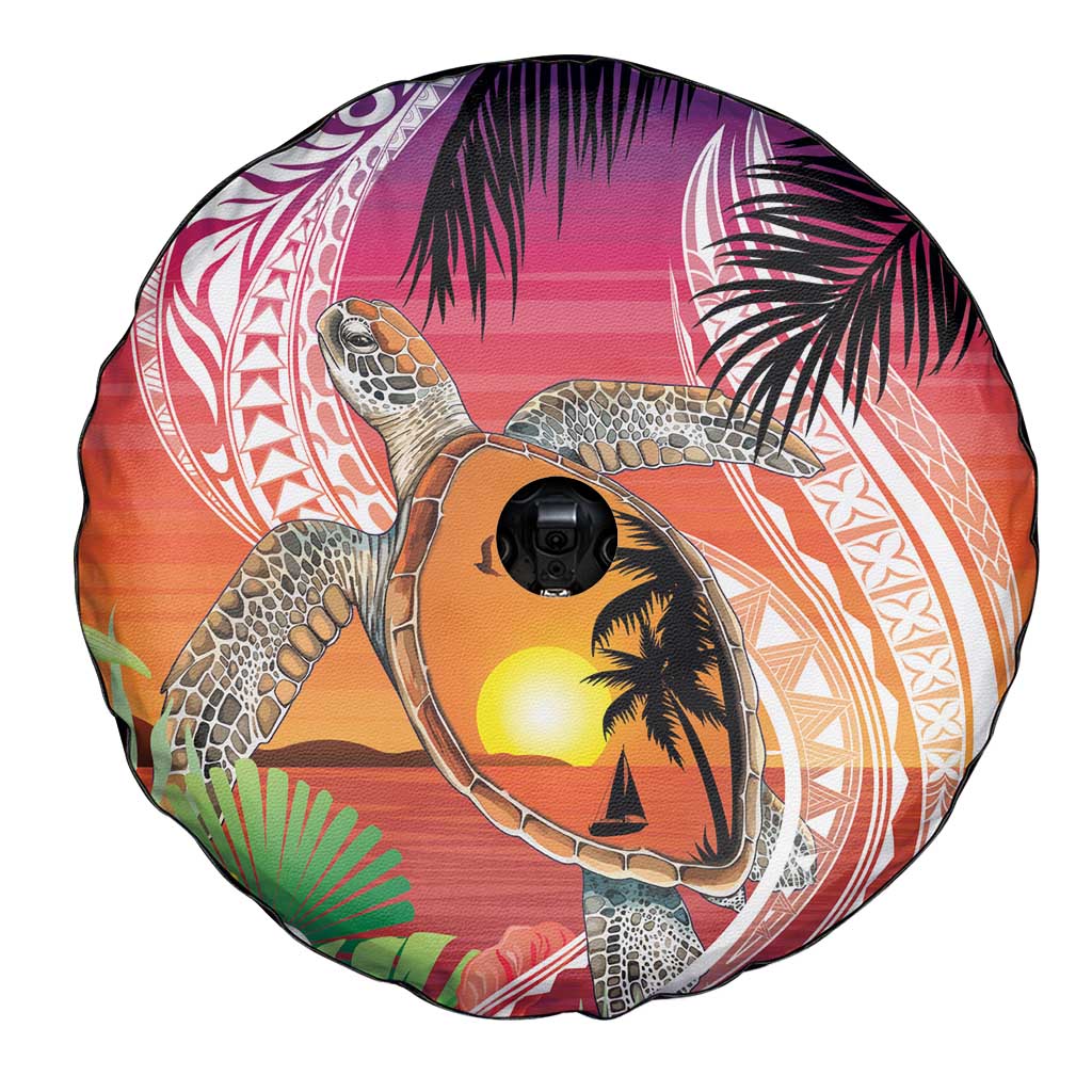 Polynesian Dreamy Turtle Spare Tire Cover Sunset Scenery LT7 - Polynesian Pride