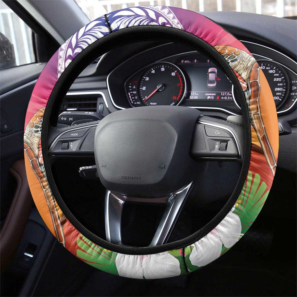 Polynesian Dreamy Turtle Steering Wheel Cover Sunset Scenery LT7 - Polynesian Pride