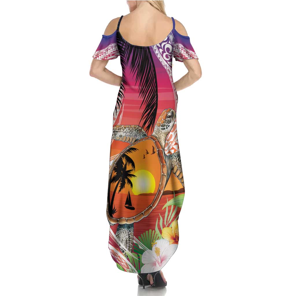Polynesian Dreamy Turtle Summer Maxi Dress Sunset Scenery LT7 - Polynesian Pride