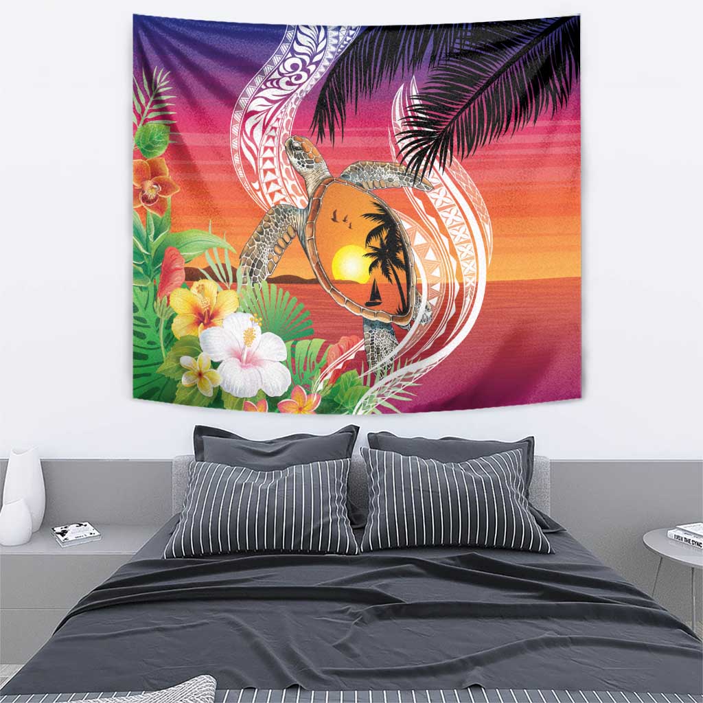 Polynesian Dreamy Turtle Tapestry Sunset Scenery