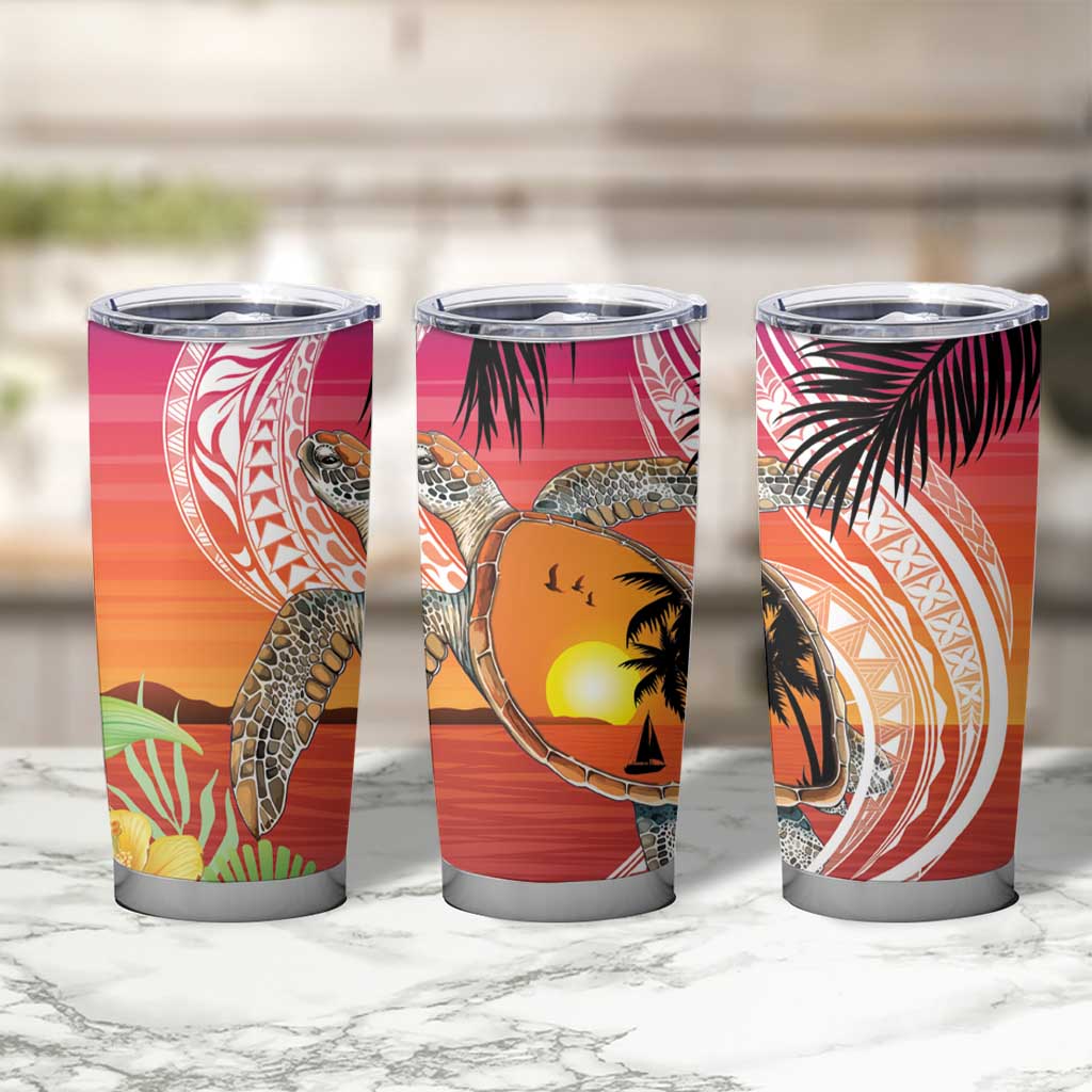 Polynesian Dreamy Turtle Tumbler Cup Sunset Scenery LT7 - Polynesian Pride