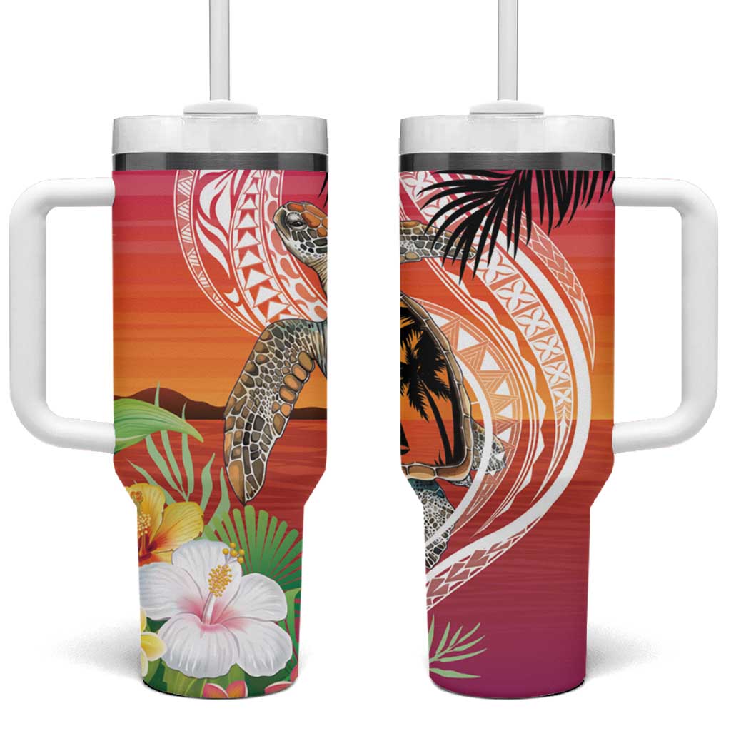 Polynesian Dreamy Turtle Tumbler With Handle Sunset Scenery LT7 One Size: 40 oz Art - Polynesian Pride