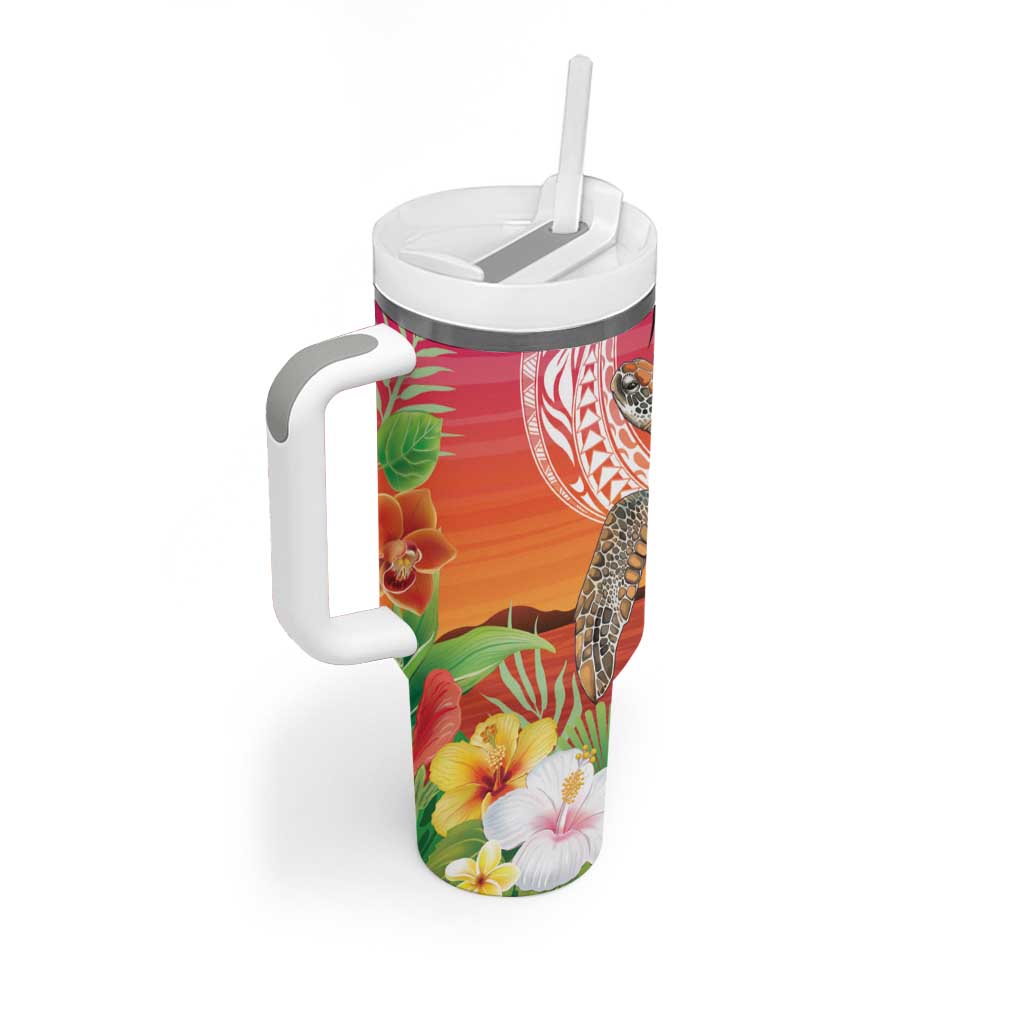 Polynesian Dreamy Turtle Tumbler With Handle Sunset Scenery LT7 - Polynesian Pride