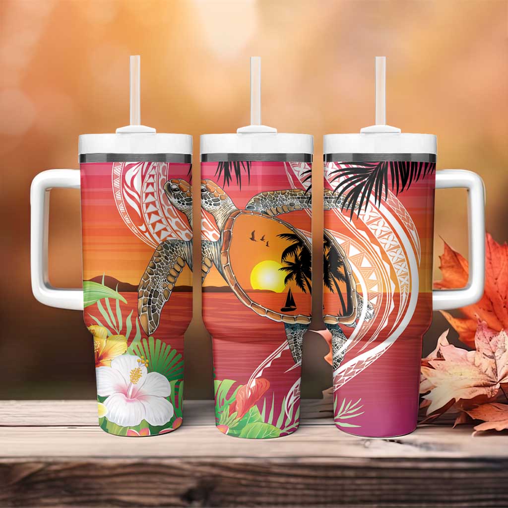Polynesian Dreamy Turtle Tumbler With Handle Sunset Scenery LT7 - Polynesian Pride