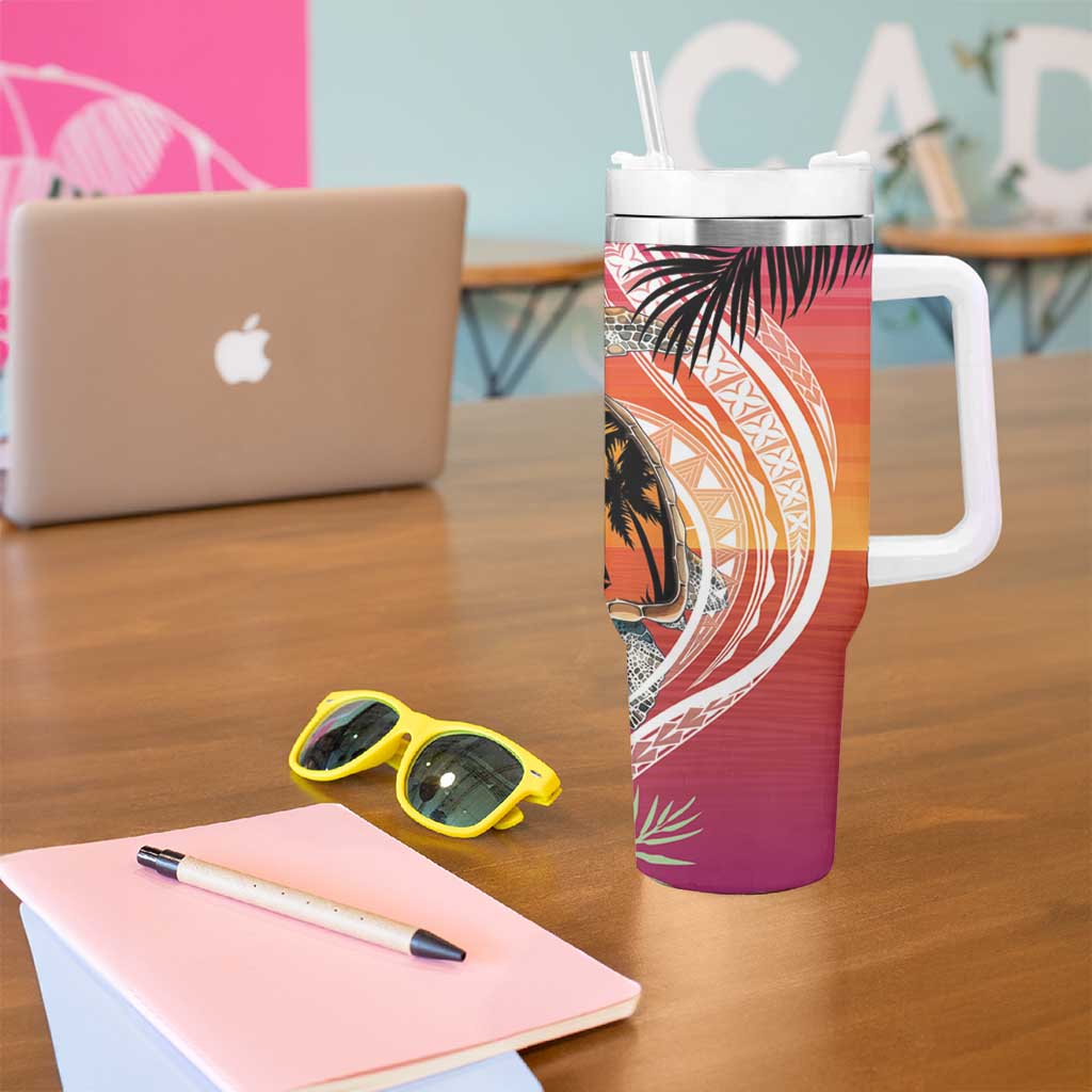 Polynesian Dreamy Turtle Tumbler With Handle Sunset Scenery LT7 - Polynesian Pride