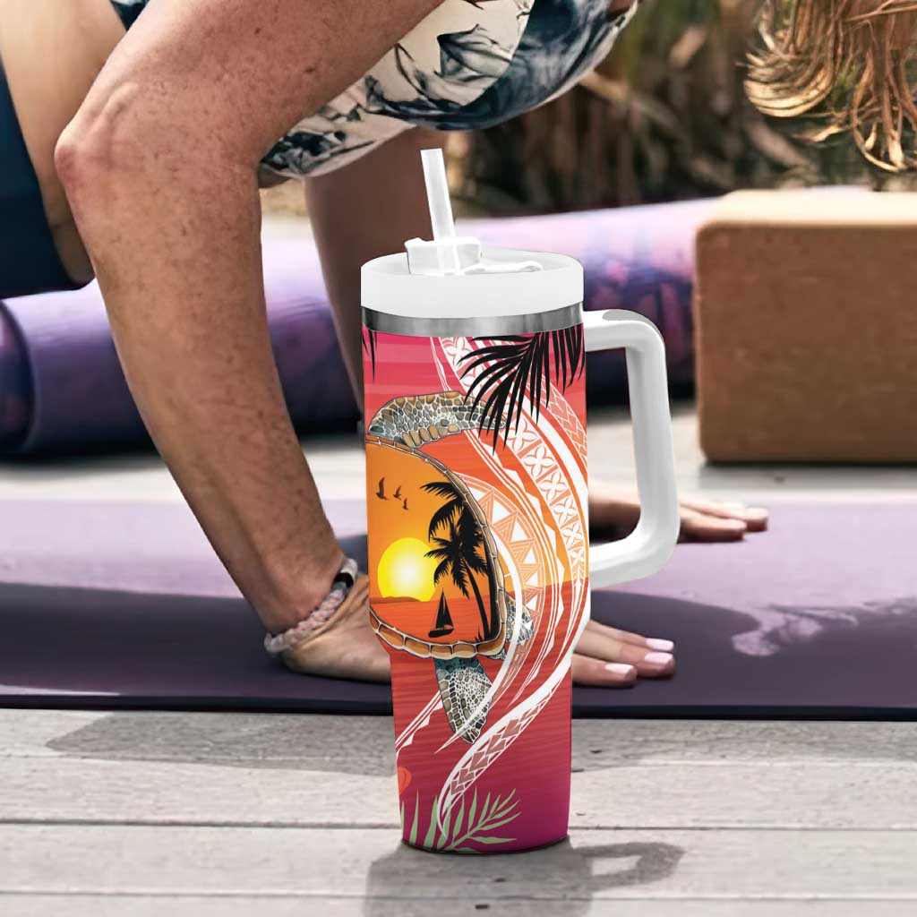 Polynesian Dreamy Turtle Tumbler With Handle Sunset Scenery LT7 - Polynesian Pride