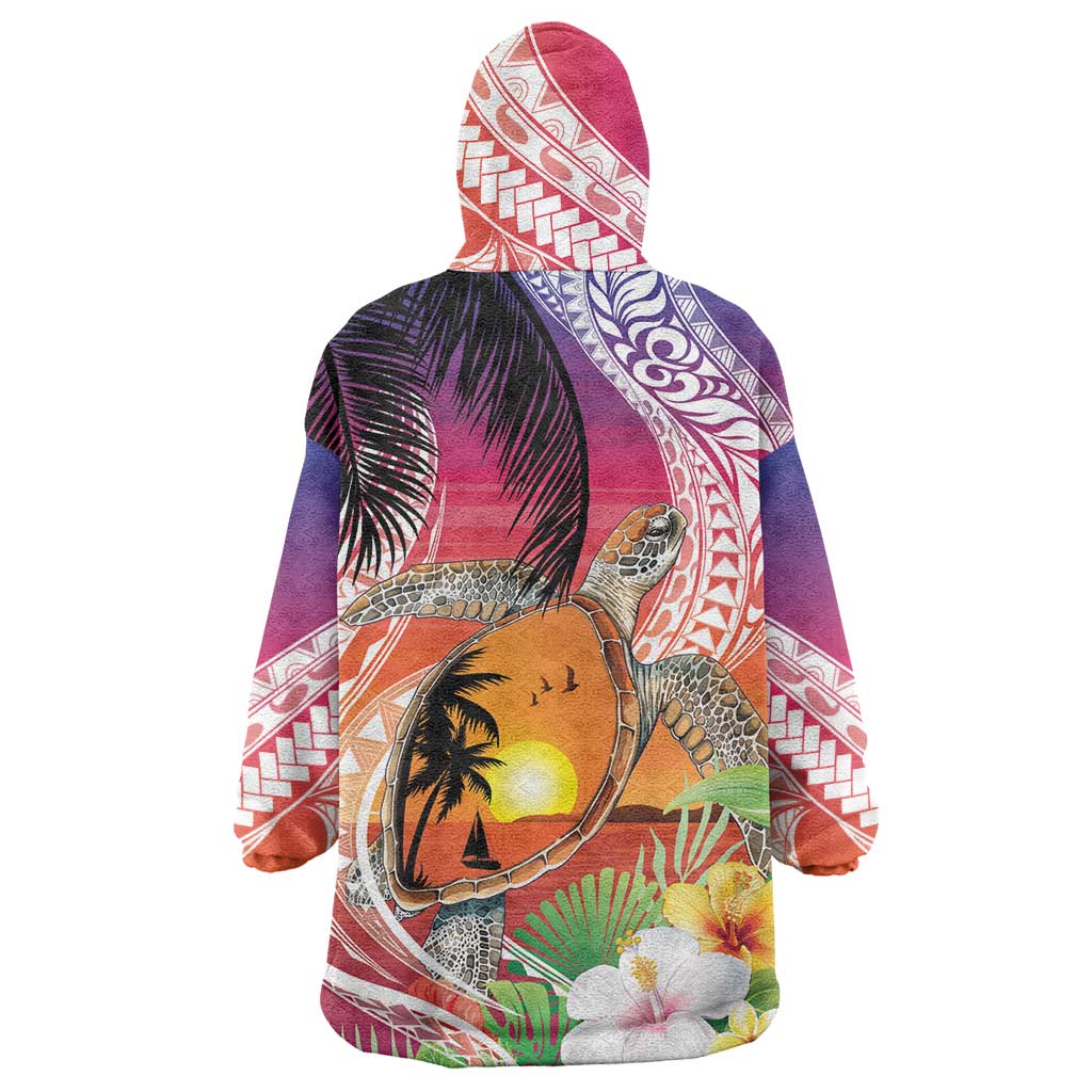 Polynesian Dreamy Turtle Wearable Blanket Hoodie Sunset Scenery LT7 - Polynesian Pride