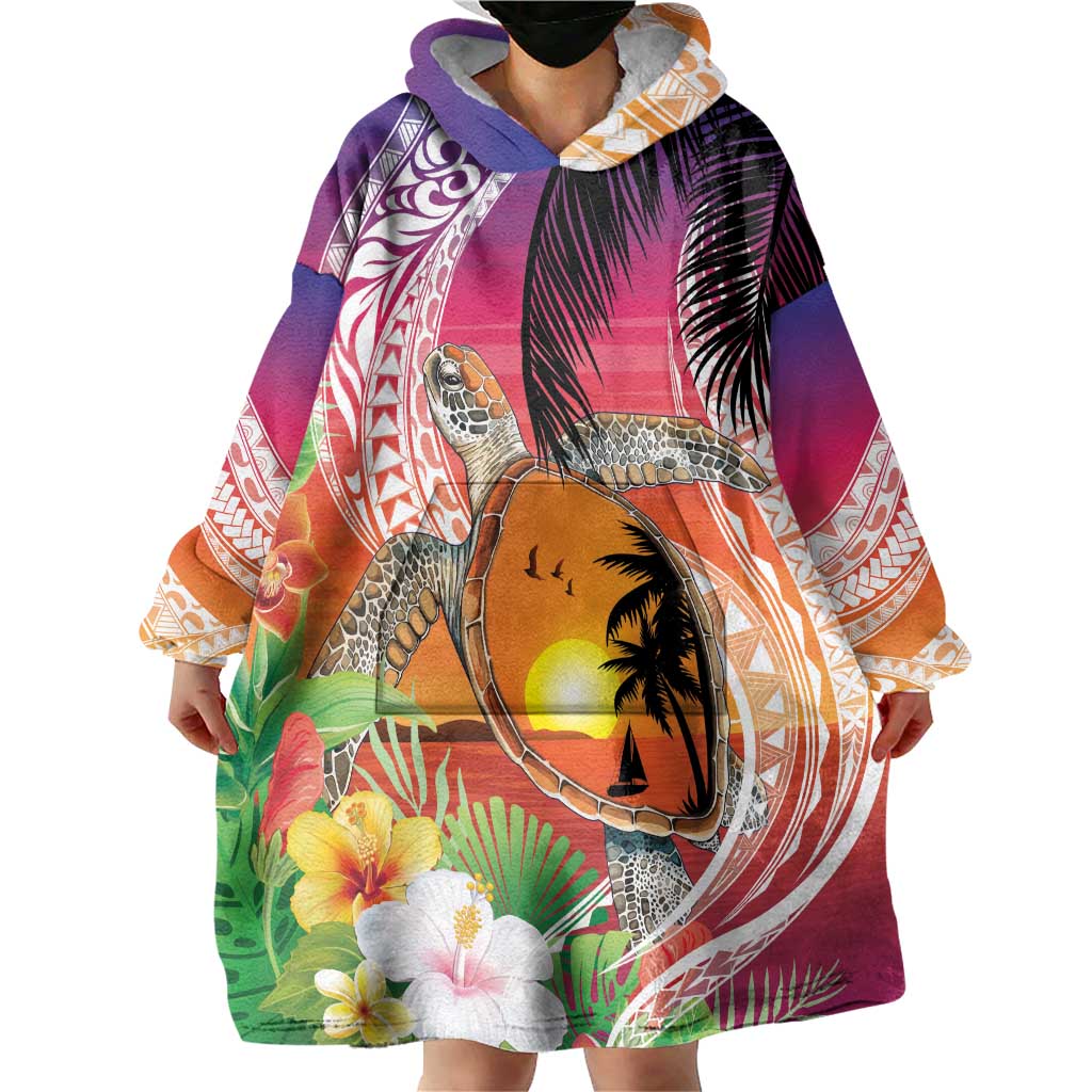 Polynesian Dreamy Turtle Wearable Blanket Hoodie Sunset Scenery LT7 - Polynesian Pride