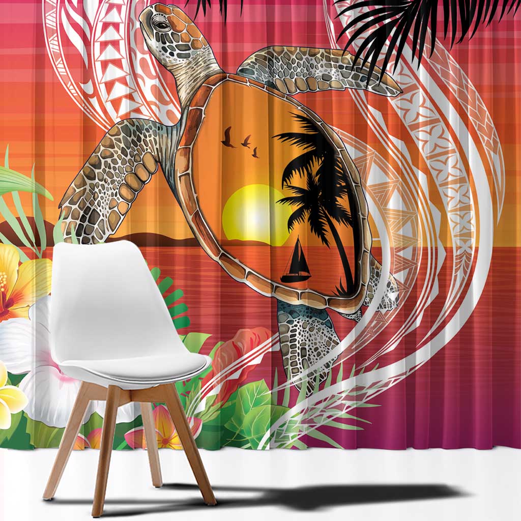 Polynesian Dreamy Turtle Window Curtain Sunset Scenery LT7 - Polynesian Pride