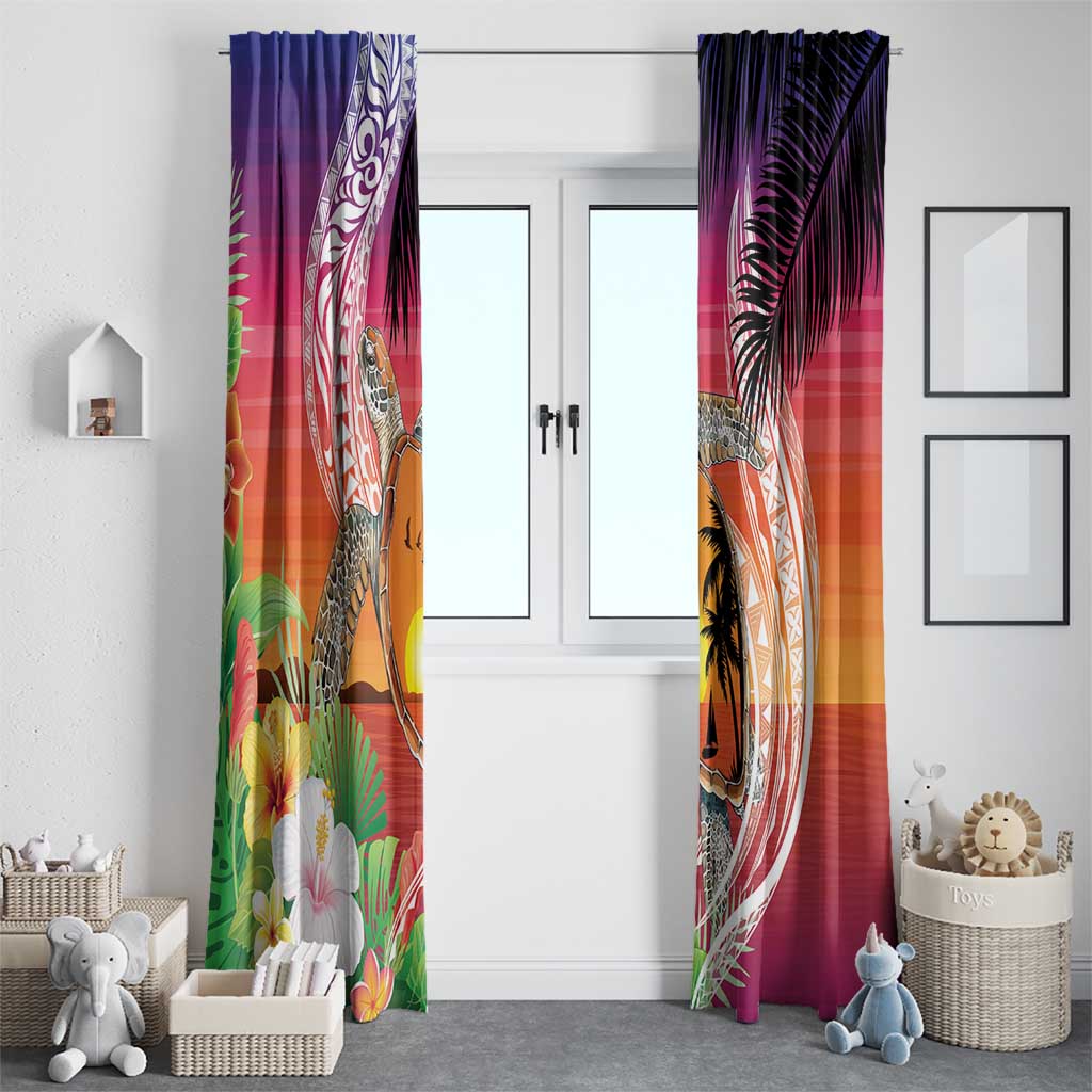 Polynesian Dreamy Turtle Window Curtain Sunset Scenery LT7 - Polynesian Pride