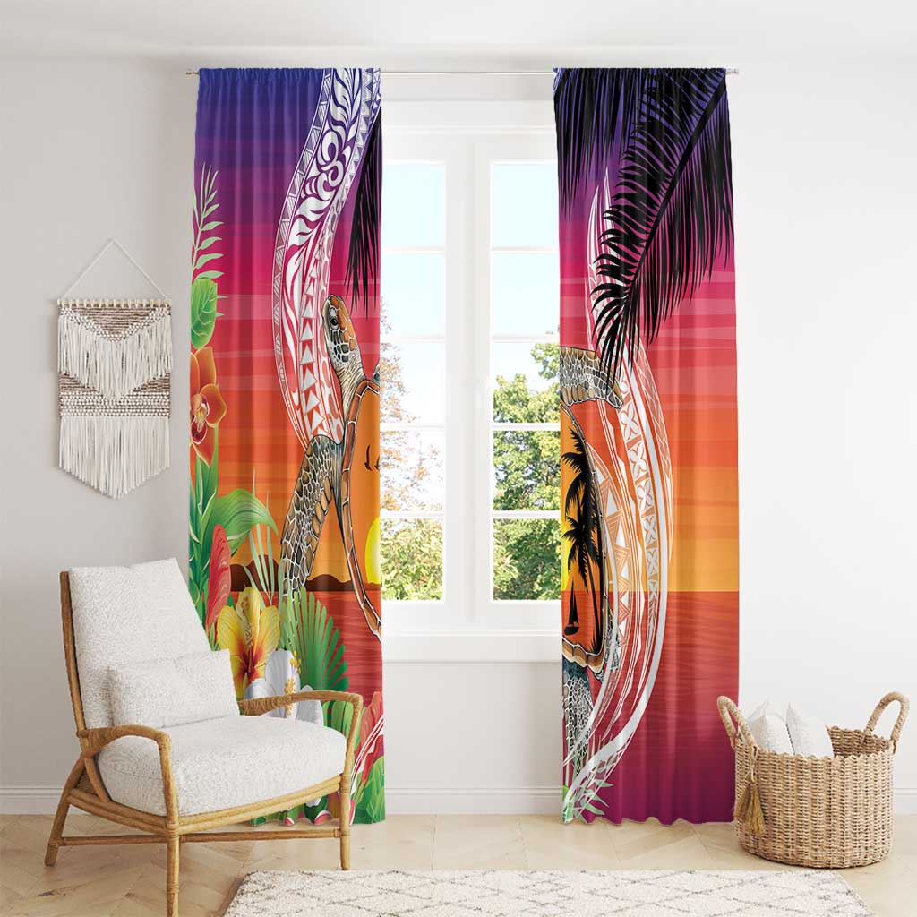 Polynesian Dreamy Turtle Window Curtain Sunset Scenery LT7 - Polynesian Pride
