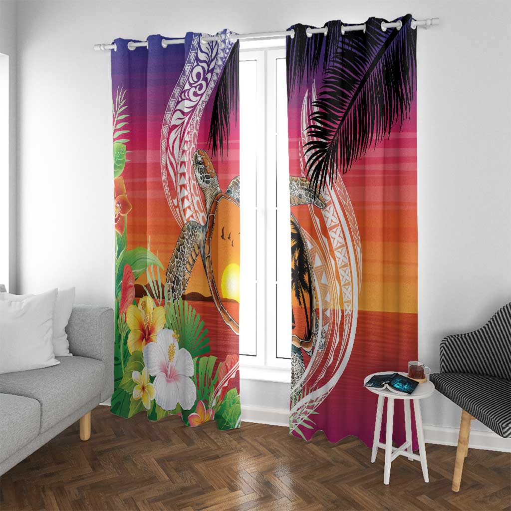 Polynesian Dreamy Turtle Window Curtain Sunset Scenery LT7 With Grommets Art - Polynesian Pride