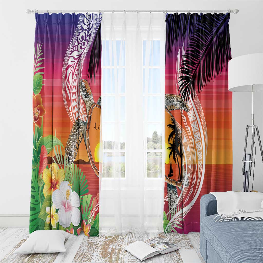 Polynesian Dreamy Turtle Window Curtain Sunset Scenery LT7 - Polynesian Pride