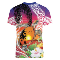 Polynesian Dreamy Turtle Women V-Neck T-Shirt Sunset Scenery LT7 - Polynesian Pride