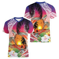 Polynesian Dreamy Turtle Women V-Neck T-Shirt Sunset Scenery LT7 - Polynesian Pride