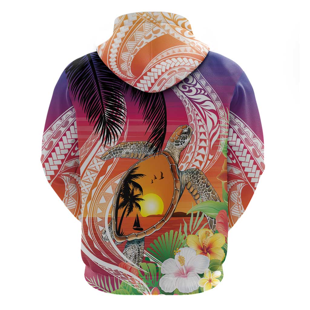Polynesian Dreamy Turtle Zip Hoodie Sunset Scenery