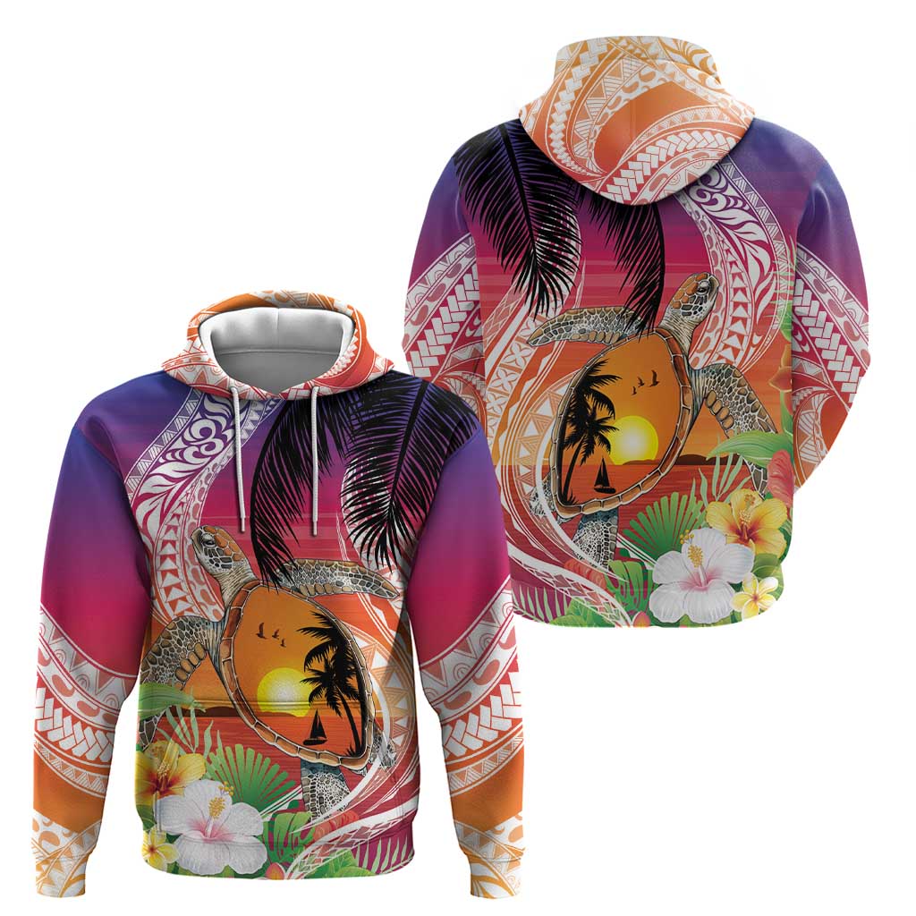 Polynesian Dreamy Turtle Zip Hoodie Sunset Scenery