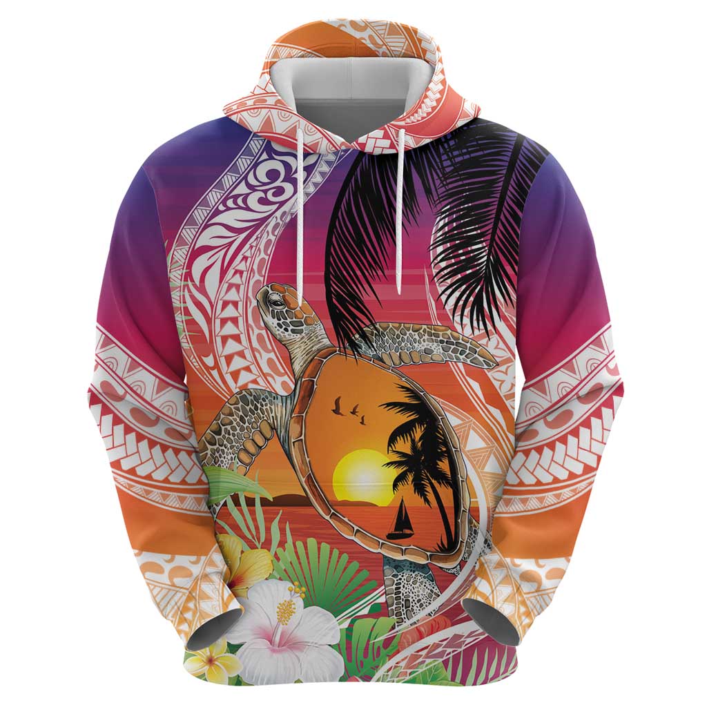 Polynesian Dreamy Turtle Zip Hoodie Sunset Scenery
