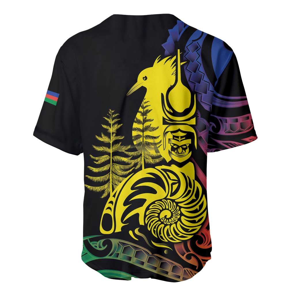 New Caledonia Kanaky Baseball Jersey Stylized Fleche Faitiere With Kagu Bird