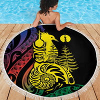 New Caledonia Kanaky Beach Blanket Stylized Fleche Faitiere With Kagu Bird