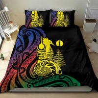 New Caledonia Kanaky Bedding Set Stylized Fleche Faitiere With Kagu Bird