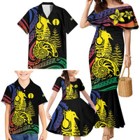 New Caledonia Kanaky Family Matching Mermaid Dress and Hawaiian Shirt Stylized Fleche Faitiere With Kagu Bird