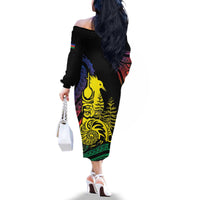 New Caledonia Kanaky Family Matching Off The Shoulder Long Sleeve Dress and Hawaiian Shirt Stylized Fleche Faitiere With Kagu Bird