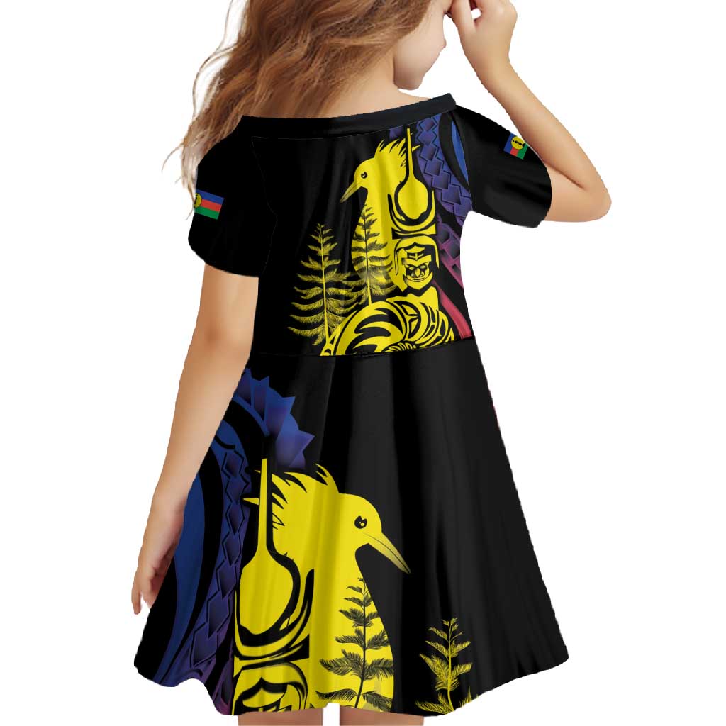 New Caledonia Kanaky Family Matching Off Shoulder Maxi Dress and Hawaiian Shirt Stylized Fleche Faitiere With Kagu Bird