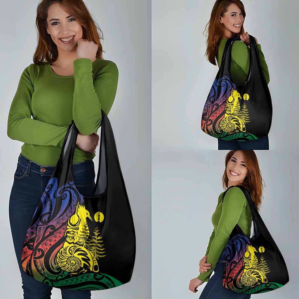 New Caledonia Kanaky Grocery Bag Stylized Fleche Faitiere With Kagu Bird