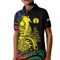 New Caledonia Kanaky Kid Polo Shirt Stylized Fleche Faitiere With Kagu Bird