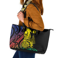 New Caledonia Kanaky Leather Tote Bag Stylized Fleche Faitiere With Kagu Bird