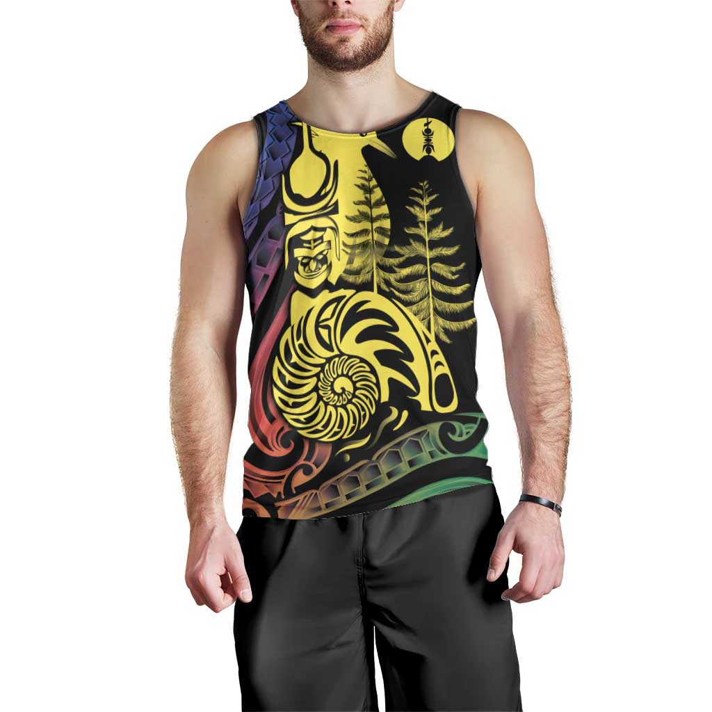 New Caledonia Kanaky Men Tank Top Stylized Fleche Faitiere With Kagu Bird
