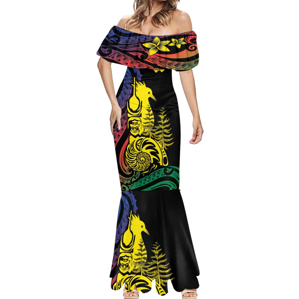 New Caledonia Kanaky Mermaid Dress Stylized Fleche Faitiere With Kagu Bird