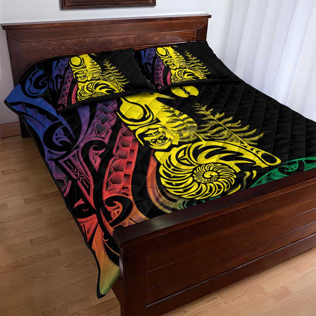 New Caledonia Kanaky Quilt Bed Set Stylized Fleche Faitiere With Kagu Bird