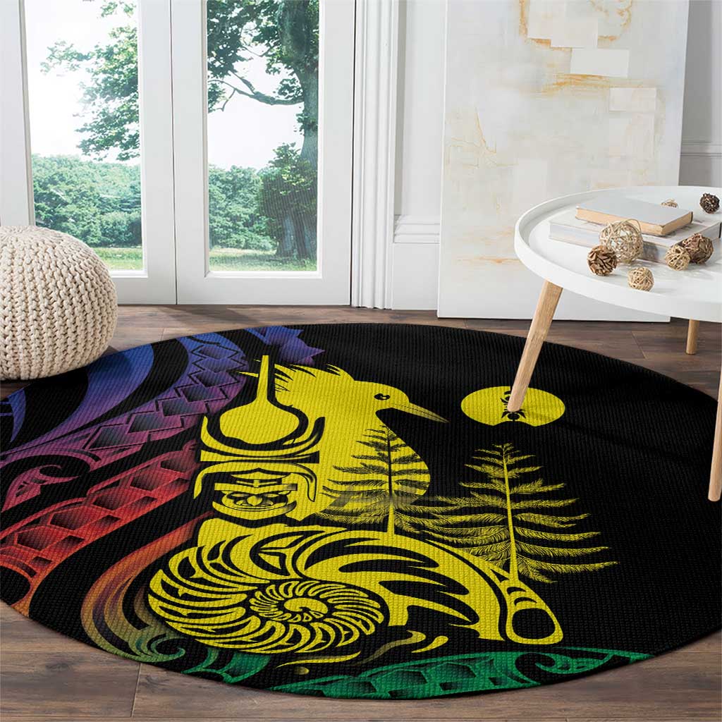 New Caledonia Kanaky Round Carpet Stylized Fleche Faitiere With Kagu Bird