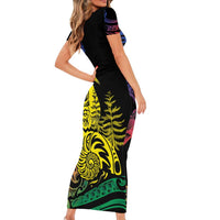 New Caledonia Kanaky Short Sleeve Bodycon Dress Stylized Fleche Faitiere With Kagu Bird