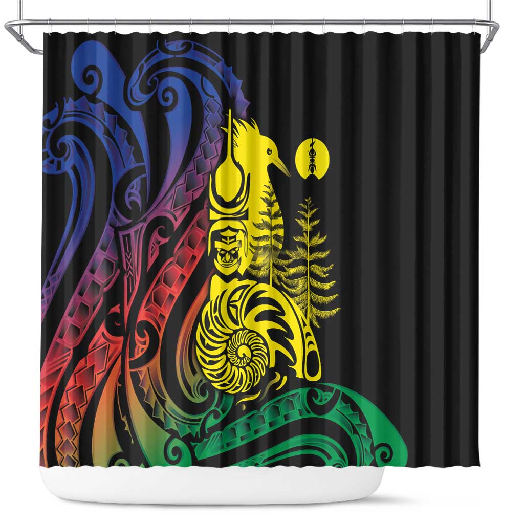 New Caledonia Kanaky Shower Curtain Stylized Fleche Faitiere With Kagu Bird