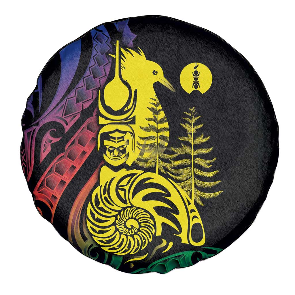 New Caledonia Kanaky Spare Tire Cover Stylized Fleche Faitiere With Kagu Bird