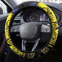 New Caledonia Kanaky Steering Wheel Cover Stylized Fleche Faitiere With Kagu Bird