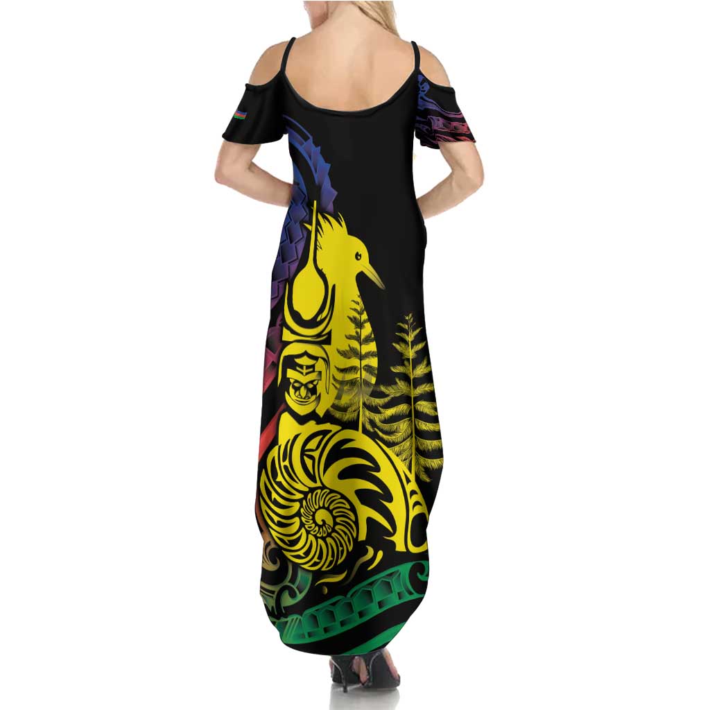 New Caledonia Kanaky Summer Maxi Dress Stylized Fleche Faitiere With Kagu Bird