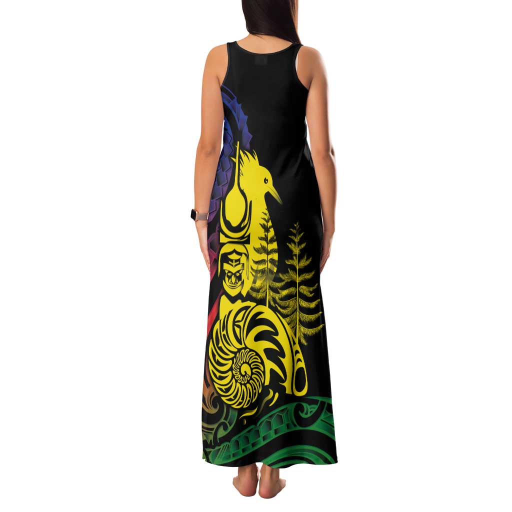 New Caledonia Kanaky Tank Maxi Dress Stylized Fleche Faitiere With Kagu Bird