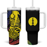 New Caledonia Kanaky Tumbler With Handle Stylized Fleche Faitiere With Kagu Bird