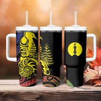 New Caledonia Kanaky Tumbler With Handle Stylized Fleche Faitiere With Kagu Bird