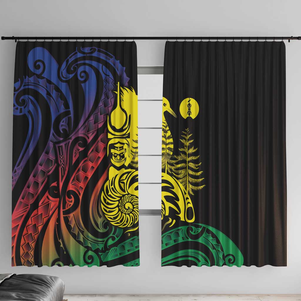 New Caledonia Kanaky Window Curtain Stylized Fleche Faitiere With Kagu Bird