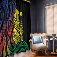 New Caledonia Kanaky Window Curtain Stylized Fleche Faitiere With Kagu Bird