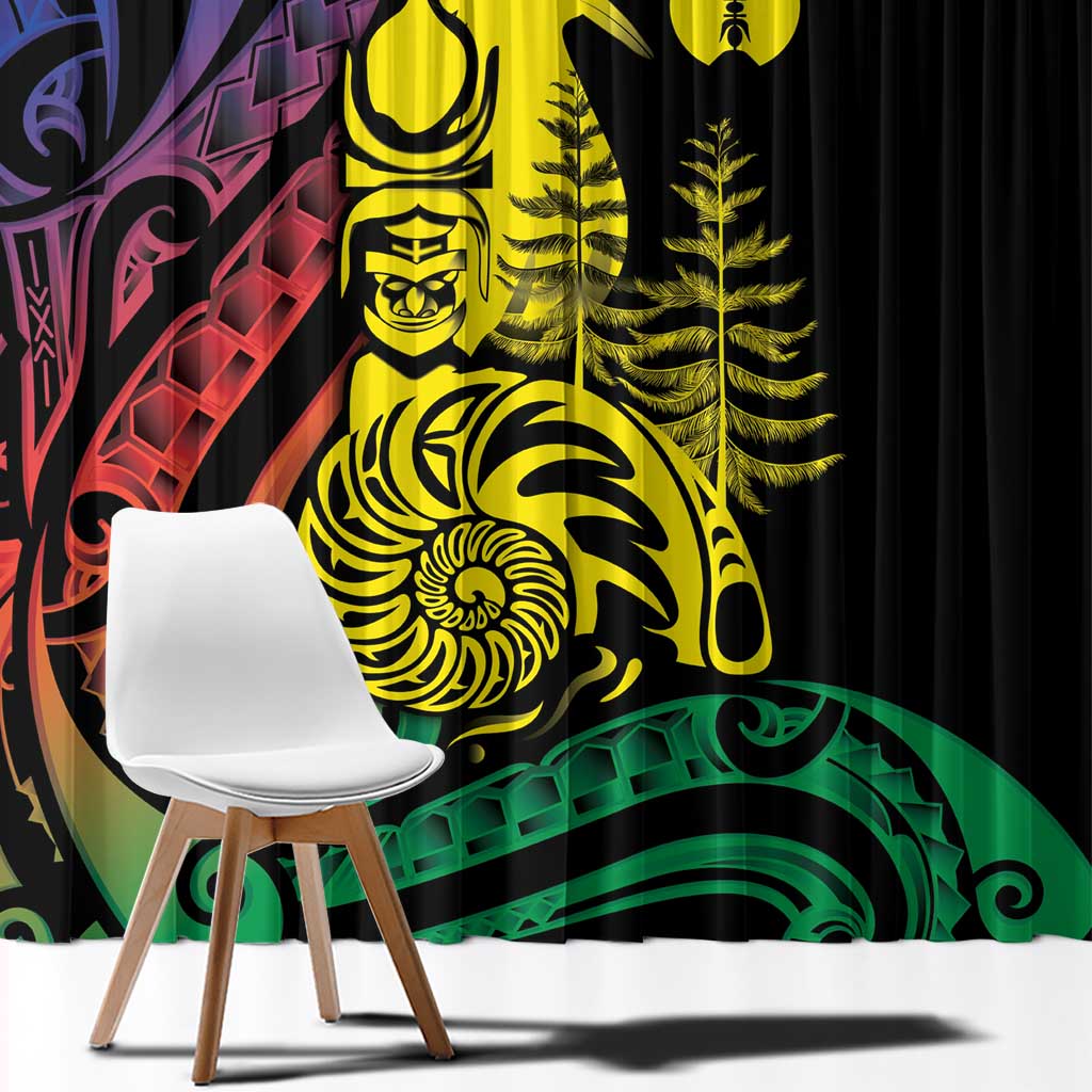 New Caledonia Kanaky Window Curtain Stylized Fleche Faitiere With Kagu Bird