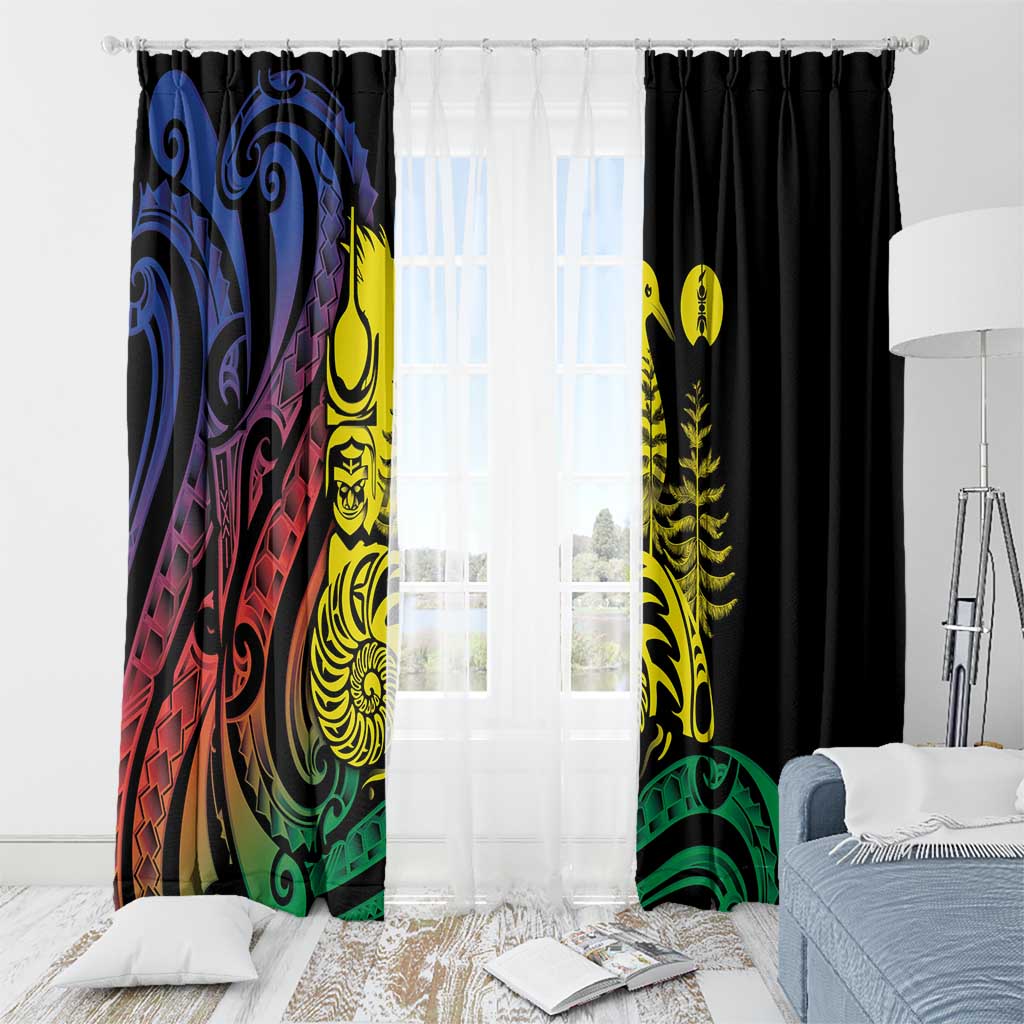 New Caledonia Kanaky Window Curtain Stylized Fleche Faitiere With Kagu Bird
