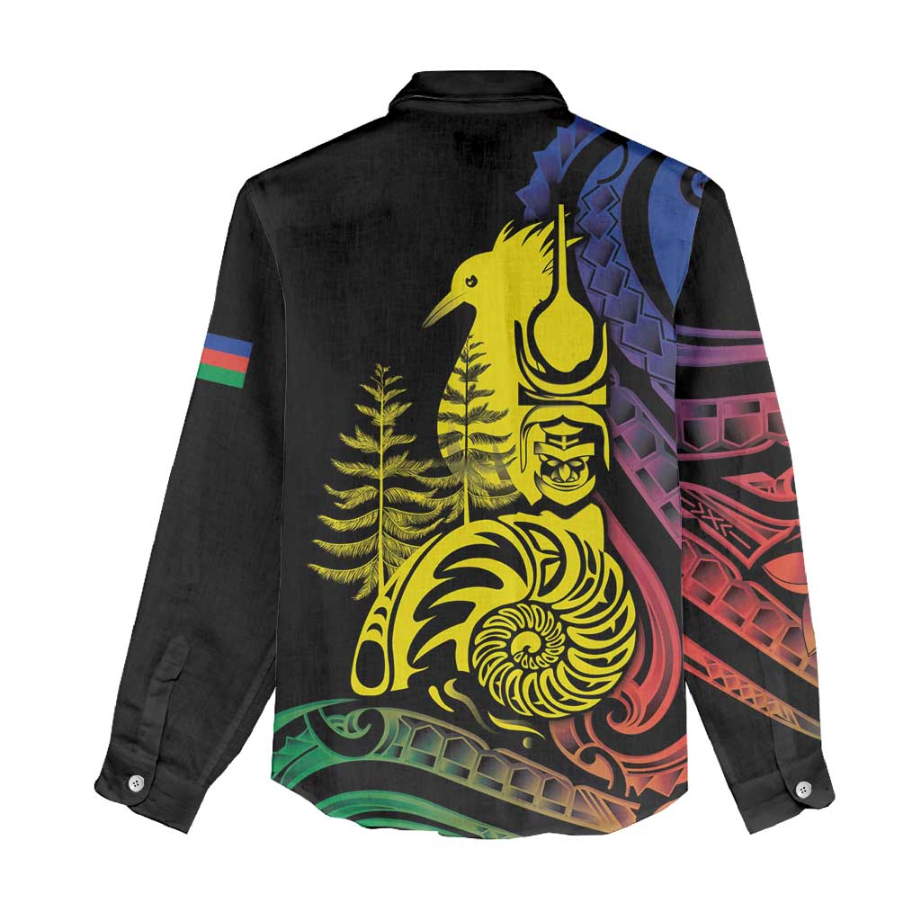 New Caledonia Kanaky Women Casual Shirt Stylized Fleche Faitiere With Kagu Bird