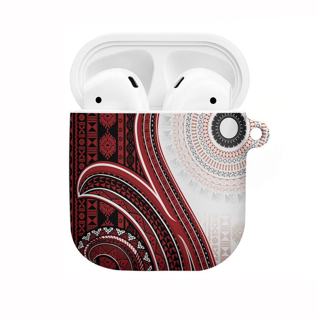 Bula Fiji Vintage Tapa AirPods Case Kaivity Masi Wave Motifs - Red LT7 Red - Polynesian Pride